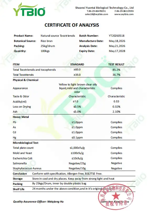 Tocotrienols Bulk COA Tocotrienols Bulk COA