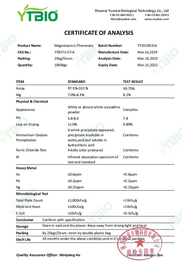Magnesium Threonate Powder Bulk Magnesium Threonate Powder Bulk